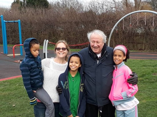 Sheen playground with his Ugandan grandchildren