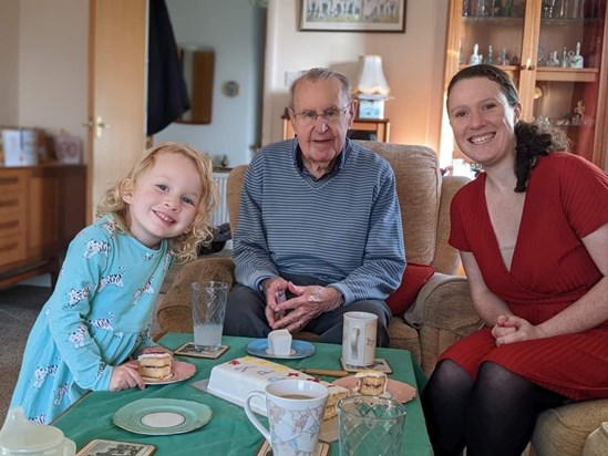 Great Grampy on his 90th Birthday, with Karen and Elsie 