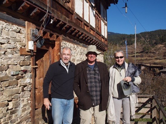 Anthony back in Bhutan in November 2010, in front of Karma's house, Ura