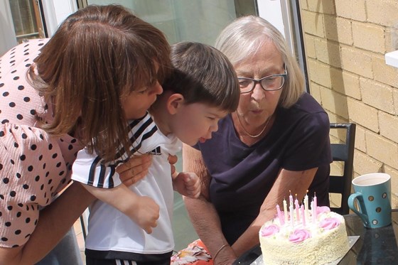 Thinking of you today Mum on your Birthday.  This picture was taken last year, she had help from her beautiful Grandson Oliver to blow out her candles  xx 