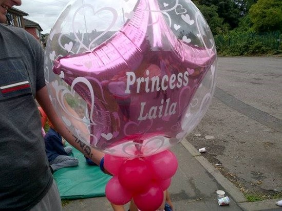 lailas balloon for her first birthday from her uncle andrew auntie claire & billy xx