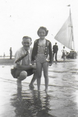 Dad and Daughter Chalkwell, Southend-on-Sea 1957.