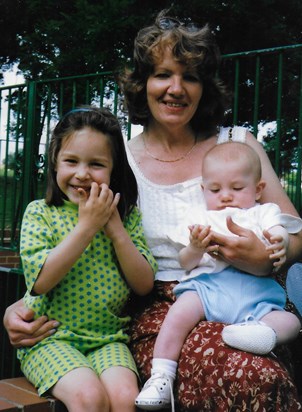Frances with Grandchildren Rebecca and James, Summer 1998.