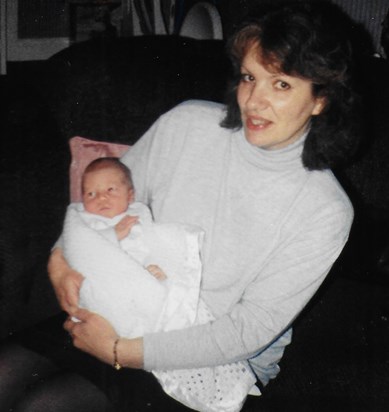 Frances with newborn Grandaughter Rebecca Louise, April 1994.