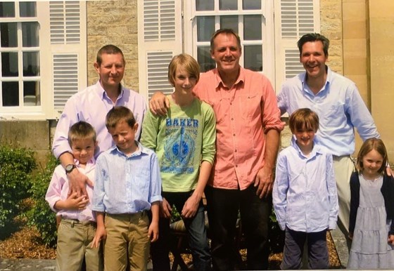 Mark with Luke & Toby, Dave with Colm, and Rob with Ben & Emilia. At Barrie's 80th birthday in 2008. 