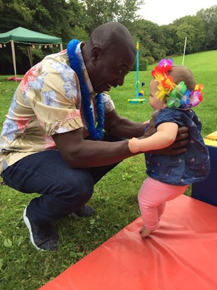 Nathan and 2nd Granddaughter Darcie Dimples at our themed Hawaiian weekend family event