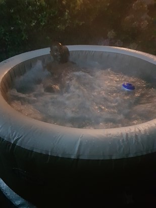Chilling in our hot tub Aug 2020