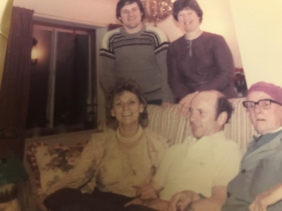 Colin with his father and sister Ruby and his nephew Roy. Christmas sometime in the 80s