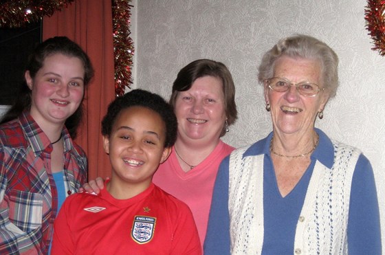 Vera with Amelia, Dominic and Debra at Christmas time