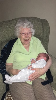 Great-Nan with Chloe when she was 2 weeks old