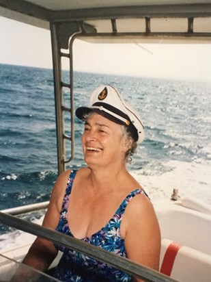 Mum enjoying Bob’s boat off the coast of Limassol 1994