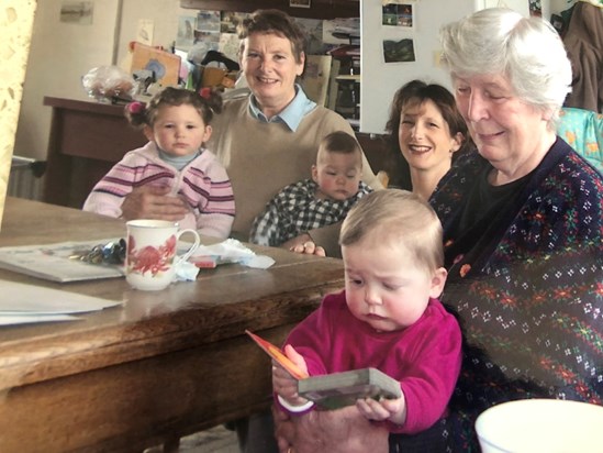 With baby Grandchildren & Margaret 