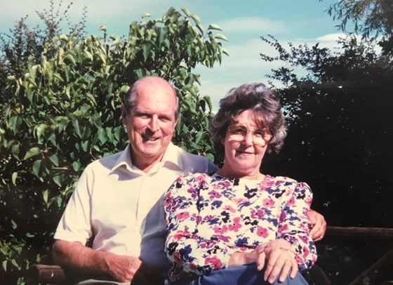 Derek & Barbara in their garden at Grado