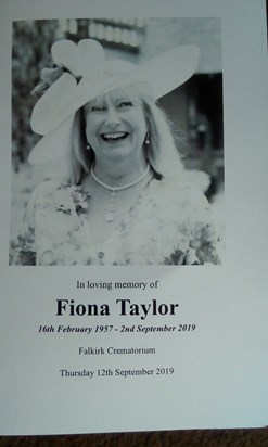 In loving memory of my very dear friend Fiona Taylor