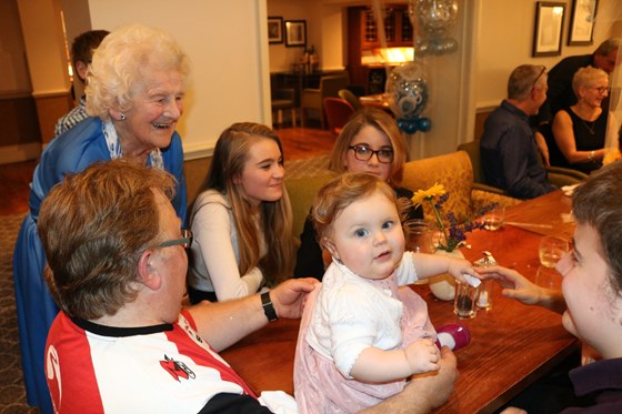 Joan with some of her Grandchildren and Greatgrandchild at her 90th Birthday Celebration