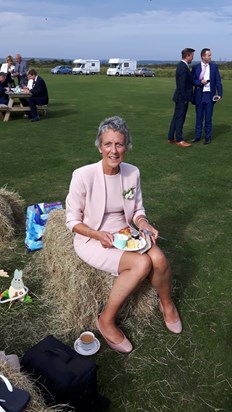 Mum enjoying a cream tea at Jess and Andy's wedding Sept 2019