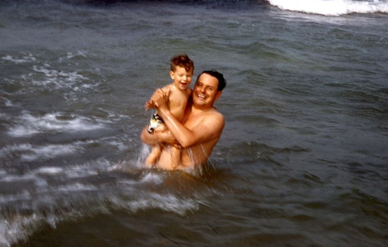 In the waves with son, Iain