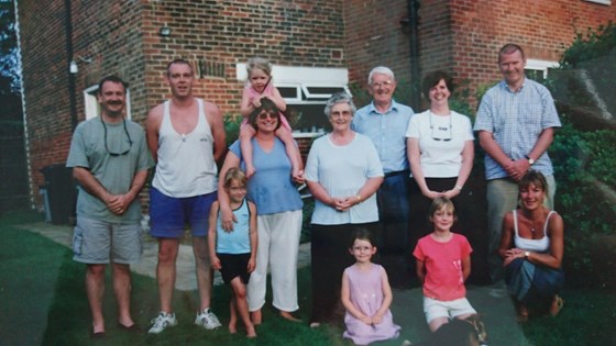 With the whole family in Romie and Paul's garden,  summer 2000