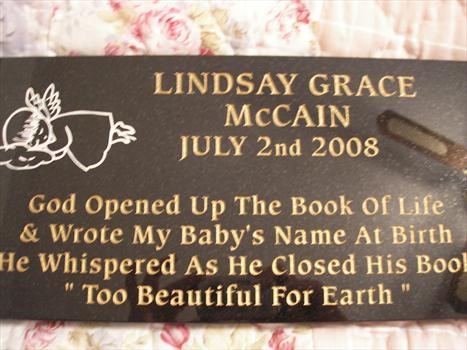 Lindsay's memorial plaque