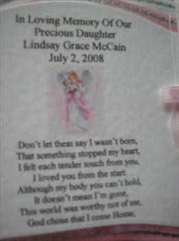 Close up of Lindsay's burial card