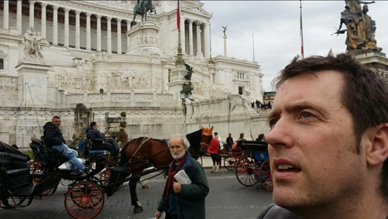 While horse riding. Rome