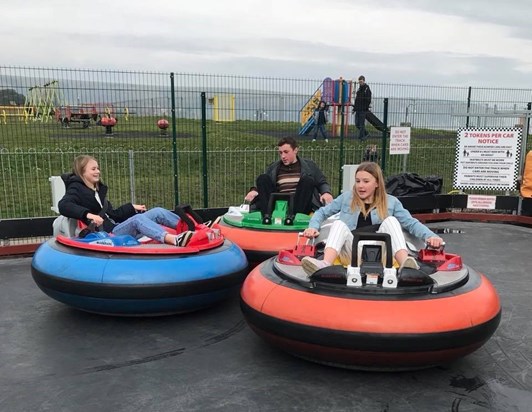 Emily, Dylan and Bo on the bumper cars