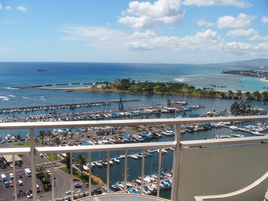 Honolulu - View from our hotel room of Magic Island, where Wendy and I were married.