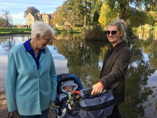With granddaughter Helen and great-granddaughter Amelie, Oct 2019