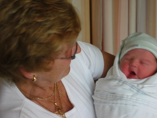 Grandma meeting Caden for the first time June 2004