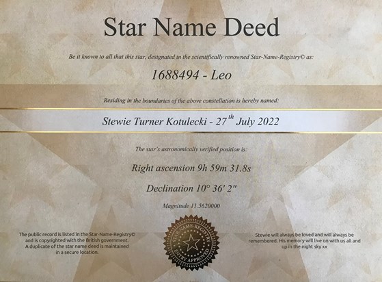 Stewie's 2nd Star Name Deed