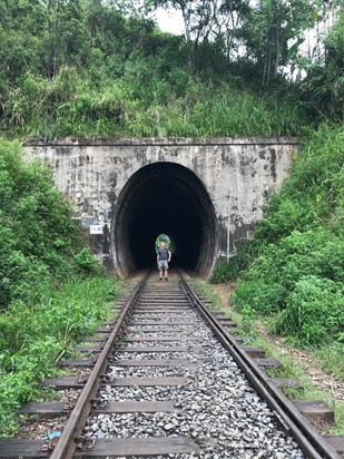 Walking the Nine Arches bridge tunnel, Sri Lanka