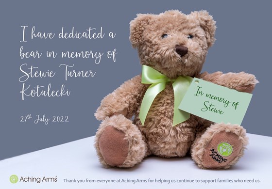 Stewie’s Aching Arms Bear dedication certificate 