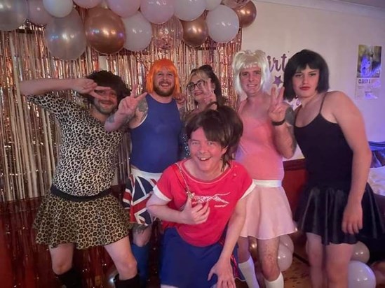 Dave dressed as a spice girl with his friends