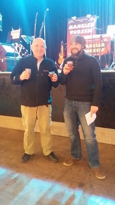 Dave and his Dad Pete at a cider festival with the wurzels!