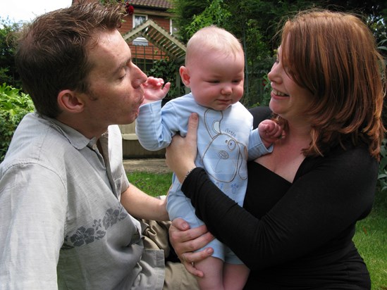 Nick and Sarah with a very young Barney, probably summer of 2008