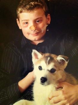 Connor with his much loved puppy Dakota