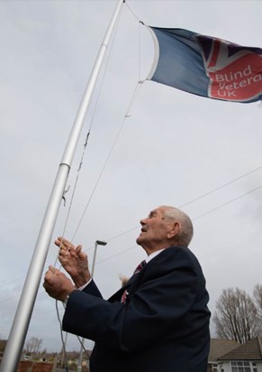 Eddie flying the Blind Veterans UK flag