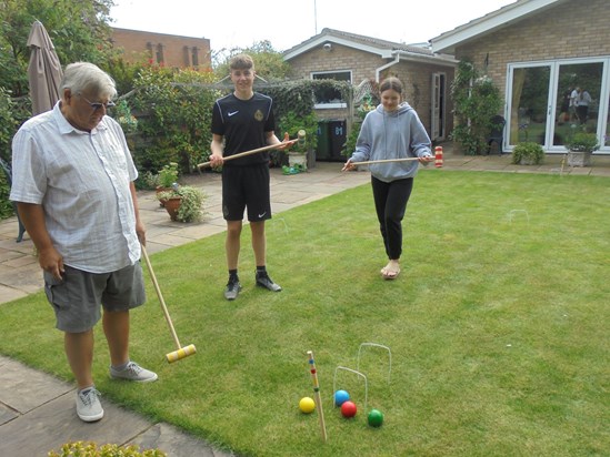 DSC04347Playing croquet with more grandchildren.