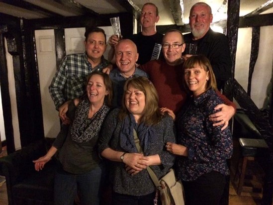 The gang back together in the White Hart, Halstead 2017 when Liz and I were back for my Dad's funeral