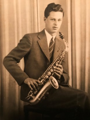 Young Ted with one of his saxophones