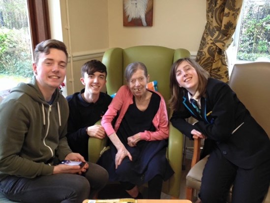Elizabeth at Wentworth Croft Nursing Home with her 3 grandchildren Christopher, Matthew & Hannah 