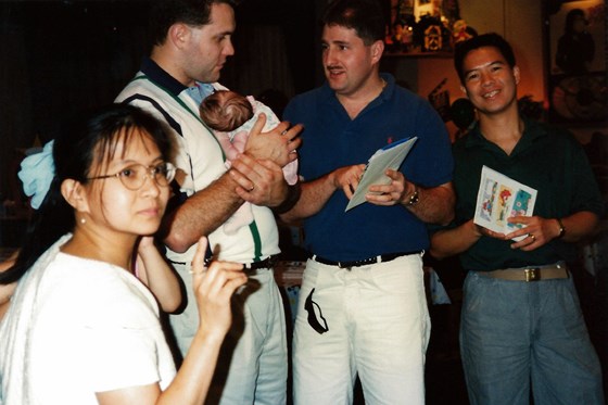Joel, Vida, Jeff Moore holding baby Megan, and Dan in Athens GA in 1996
