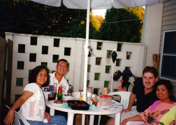 Vida, Joel, Dan, and Emily at the Nortons backyard BBQ in Athens GA in 1996