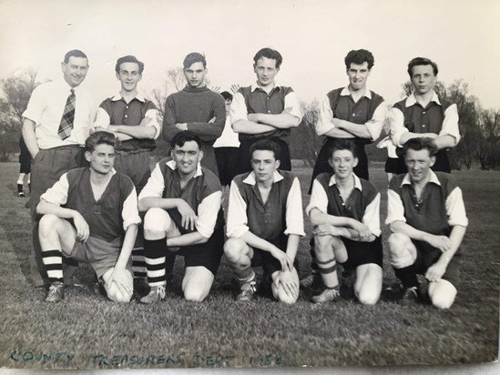 Norfolk County Treasurers Football team.  Harold ‘the cat’ Catchpole in back row next to Jimmy Cooper