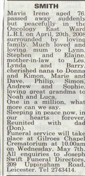Nanna's Obituary in Leicester Mercury