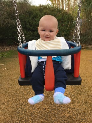 1st Nov 2017 - his first play on the swings.