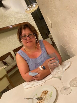 Caroline at dinner in St Lucia 2022