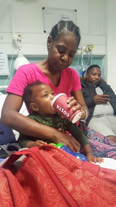 At the hospital with her grandson 
