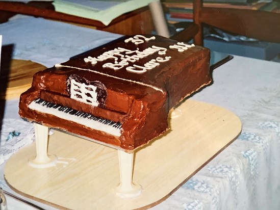 This is one of the amazing cakes that my mother made. This was for Clare’s birthday; after Clare acquired her grand piano.