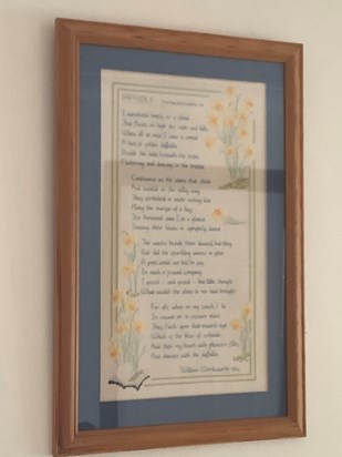 Amongst all the beautiful things that my mother made me this is.the one I love the most. She made it for my 21st birthday. It s  Wordsworth’s poem On Daffodils.